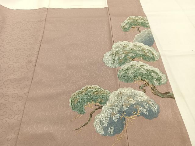 平和屋着物●ファッションデザイナー 花井幸子　色留訪問着　刺繍　枝松文　金糸　金彩　正絹　逸品　AABJ4307fy