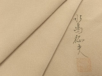 平和屋着物●日本画家　水嶋征夫　色無地　浅黄色　正絹　逸品　AABJ4308fy