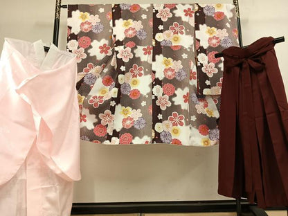 平和屋着物●小振袖　二尺袖・長襦袢(無双仕立て)・行灯袴セット　舞花文　暈し染め　洗える着物　AABJ4309fy