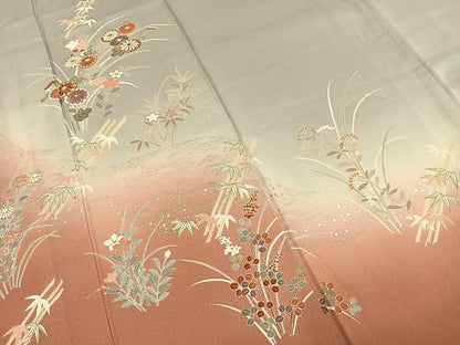 平和屋着物●訪問着　作家物　刺繍　草花文　暈し染め　金彩　正絹　逸品　未使用　AABJ4311fy