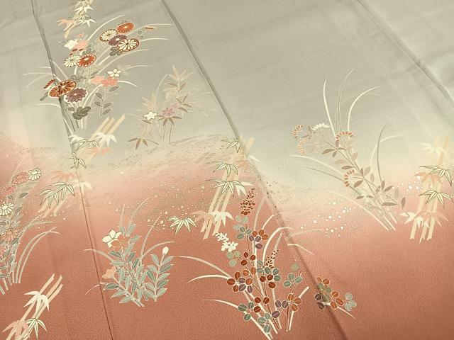 平和屋着物●訪問着　作家物　刺繍　草花文　暈し染め　金彩　正絹　逸品　未使用　AABJ4311fy