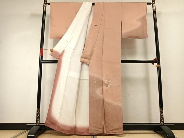 平和屋着物●訪問着　総刺繍　草花文　暈し染め　銀糸　正絹　逸品　未使用　AABJ4312fy