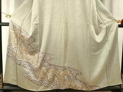 平和屋着物●訪問着　駒刺繍　絞り　草花文　金糸　金銀彩　正絹　逸品　AABJ4316fy