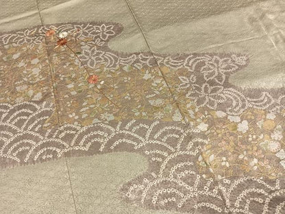 平和屋着物●訪問着　駒刺繍　絞り　草花文　金糸　金銀彩　正絹　逸品　AABJ4316fy