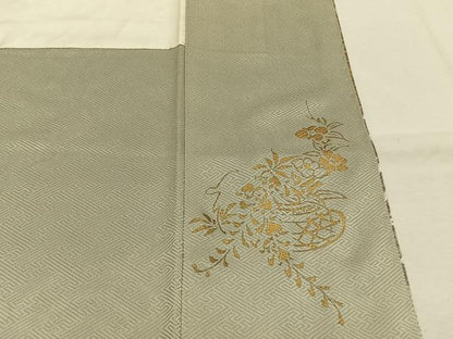 平和屋着物●訪問着　駒刺繍　絞り　草花文　金糸　金銀彩　正絹　逸品　AABJ4316fy