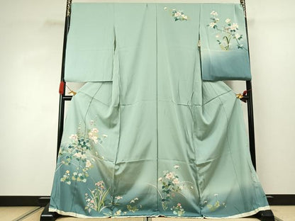 平和屋着物●訪問着　友禅　草花文　暈し染め　仮絵羽　正絹　逸品　未使用　AABJ4322fy