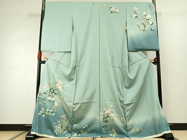 平和屋着物●訪問着　友禅　草花文　暈し染め　仮絵羽　正絹　逸品　未使用　AABJ4322fy