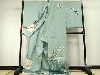 平和屋着物●訪問着　友禅　草花文　暈し染め　仮絵羽　正絹　逸品　未使用　AABJ4322fy