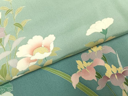 平和屋着物●訪問着　友禅　草花文　暈し染め　仮絵羽　正絹　逸品　未使用　AABJ4322fy