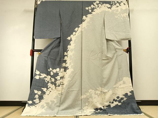 平和屋着物●伝統工芸士　福井圭一　訪問着　蔦の葉シルエット　丹後ちりめん　仮絵羽　正絹　逸品　未使用　AABJ4323fy