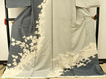 平和屋着物●伝統工芸士　福井圭一　訪問着　蔦の葉シルエット　丹後ちりめん　仮絵羽　正絹　逸品　未使用　AABJ4323fy