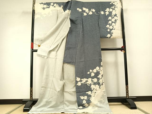 平和屋着物●伝統工芸士　福井圭一　訪問着　蔦の葉シルエット　丹後ちりめん　仮絵羽　正絹　逸品　未使用　AABJ4323fy