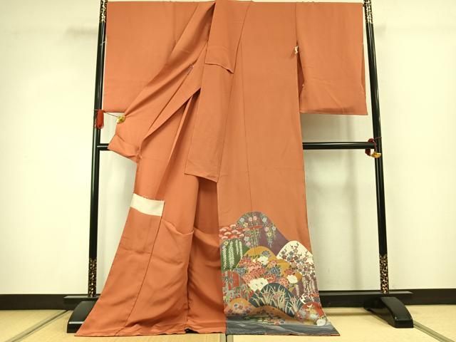 平和屋着物●豪華色留袖　友禅　作家物　草花文　浜ちりめん　仮絵羽　正絹　逸品　未使用　AABJ4325fy