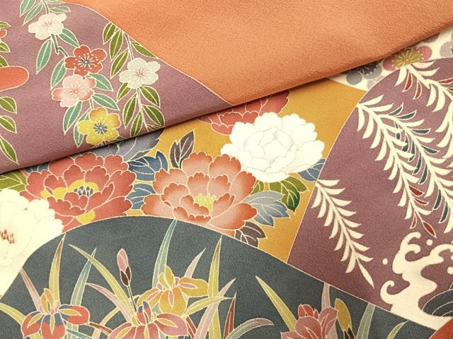 平和屋着物●豪華色留袖　友禅　作家物　草花文　浜ちりめん　仮絵羽　正絹　逸品　未使用　AABJ4325fy