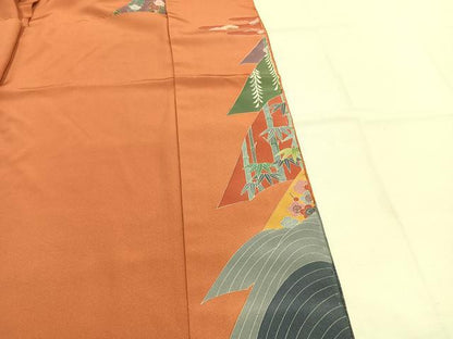 平和屋着物●豪華色留袖　友禅　作家物　草花文　浜ちりめん　仮絵羽　正絹　逸品　未使用　AABJ4325fy