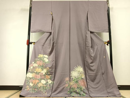 平和屋着物●十日町　加賀草木友禅の第一人者　田村哲彦　色留袖　加賀草木染　草花文　仮絵羽　正絹　逸品　未使用　AABJ4326fy