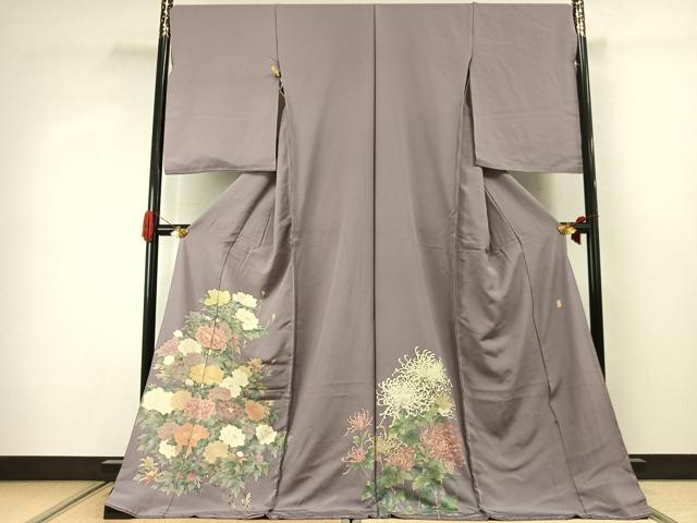 平和屋着物●十日町　加賀草木友禅の第一人者　田村哲彦　色留袖　加賀草木染　草花文　仮絵羽　正絹　逸品　未使用　AABJ4326fy