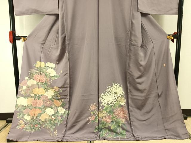 平和屋着物●十日町　加賀草木友禅の第一人者　田村哲彦　色留袖　加賀草木染　草花文　仮絵羽　正絹　逸品　未使用　AABJ4326fy