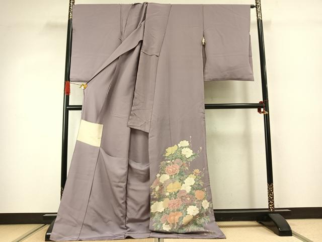 平和屋着物●十日町　加賀草木友禅の第一人者　田村哲彦　色留袖　加賀草木染　草花文　仮絵羽　正絹　逸品　未使用　AABJ4326fy