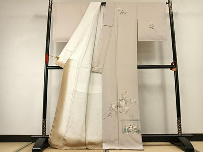 平和屋着物●訪問着　友禅　作家物　人物枝花文　正絹　逸品　未使用　AABJ4330fy