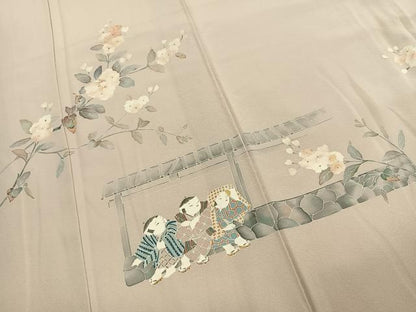 平和屋着物●訪問着　友禅　作家物　人物枝花文　正絹　逸品　未使用　AABJ4330fy