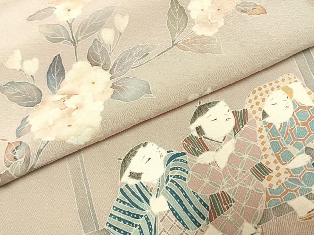 平和屋着物●訪問着　友禅　作家物　人物枝花文　正絹　逸品　未使用　AABJ4330fy