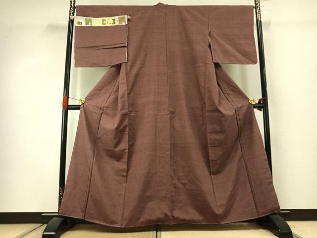 平和屋着物●本場草木染結城玉紬　結織苑　蘇芳香色　証紙付き　正絹　逸品　未使用　AABJ4332fy