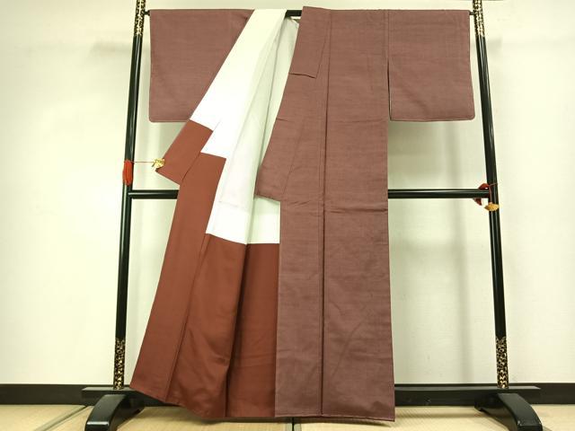 平和屋着物●本場草木染結城玉紬　結織苑　蘇芳香色　証紙付き　正絹　逸品　未使用　AABJ4332fy