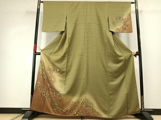 平和屋着物●訪問着　中国三大刺繍　汕頭刺繍　スワトウ刺繍　道長地紙花文　暈し染め　金彩　正絹　逸品　AABJ4334fy