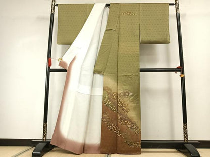平和屋着物●訪問着　中国三大刺繍　汕頭刺繍　スワトウ刺繍　道長地紙花文　暈し染め　金彩　正絹　逸品　AABJ4334fy