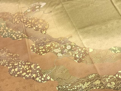 平和屋着物●訪問着　中国三大刺繍　汕頭刺繍　スワトウ刺繍　道長地紙花文　暈し染め　金彩　正絹　逸品　AABJ4334fy