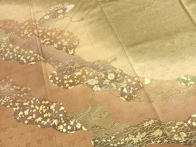 平和屋着物●訪問着　中国三大刺繍　汕頭刺繍　スワトウ刺繍　道長地紙花文　暈し染め　金彩　正絹　逸品　AABJ4334fy