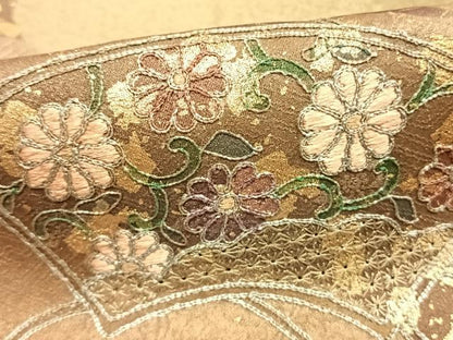 平和屋着物●訪問着　中国三大刺繍　汕頭刺繍　スワトウ刺繍　道長地紙花文　暈し染め　金彩　正絹　逸品　AABJ4334fy