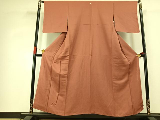 平和屋着物●上質な色無地　草花地紋　真赭色　正絹　逸品　AABJ4335fy