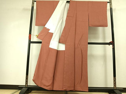 平和屋着物●上質な色無地　草花地紋　真赭色　正絹　逸品　AABJ4335fy