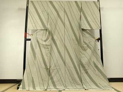平和屋着物●上質な小紋　作家物　斜縞　仮絵羽　正絹　逸品　未使用　AABJ4336fy