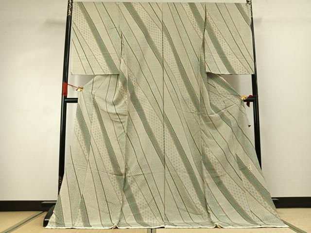 平和屋着物●上質な小紋　作家物　斜縞　仮絵羽　正絹　逸品　未使用　AABJ4336fy