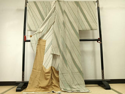 平和屋着物●上質な小紋　作家物　斜縞　仮絵羽　正絹　逸品　未使用　AABJ4336fy