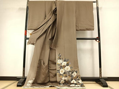 平和屋着物●皇室デザイナー　中村乃武夫　色留袖　刺繍　草花文　暈し染め　金彩　仮絵羽　正絹　逸品　未使用　AABJ4337fy