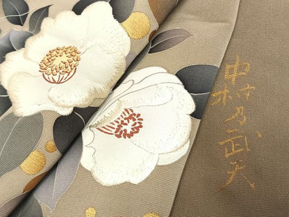 平和屋着物●皇室デザイナー　中村乃武夫　色留袖　刺繍　草花文　暈し染め　金彩　仮絵羽　正絹　逸品　未使用　AABJ4337fy