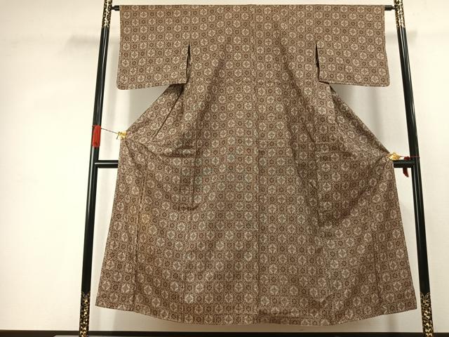 平和屋着物▼アンティーク　大正ロマン　本場大島紬　割り込み絣　吉祥花文　正絹　逸品　AABJ4341fy