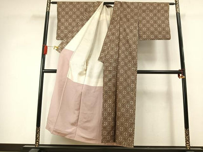平和屋着物▼アンティーク　大正ロマン　本場大島紬　割り込み絣　吉祥花文　正絹　逸品　AABJ4341fy