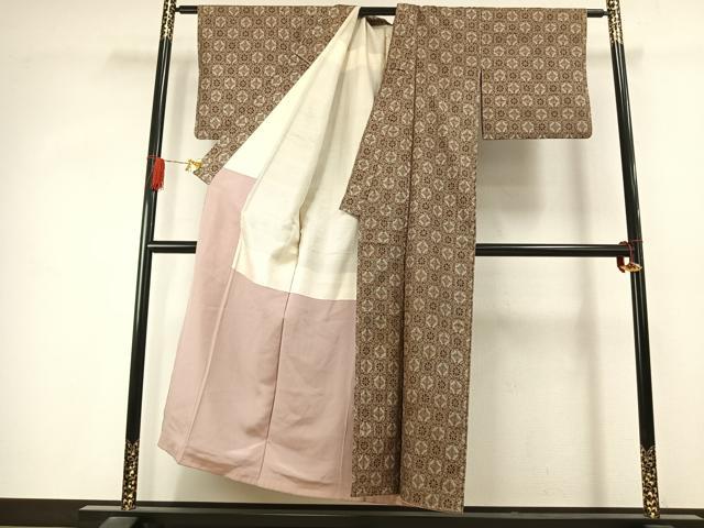 平和屋着物▼アンティーク　大正ロマン　本場大島紬　割り込み絣　吉祥花文　正絹　逸品　AABJ4341fy