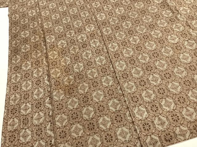 平和屋着物▼アンティーク　大正ロマン　本場大島紬　割り込み絣　吉祥花文　正絹　逸品　AABJ4341fy