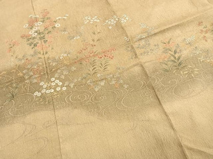 平和屋着物●訪問着　結幡染　草花文　暈し染め　金彩　仮絵羽　正絹　逸品　未使用　AABJ4343fy