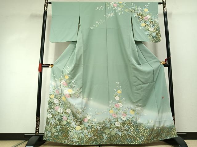 平和屋着物●訪問着　友禅　作家物　枝花文　暈し染め　金彩　正絹　逸品　AABJ4346fy