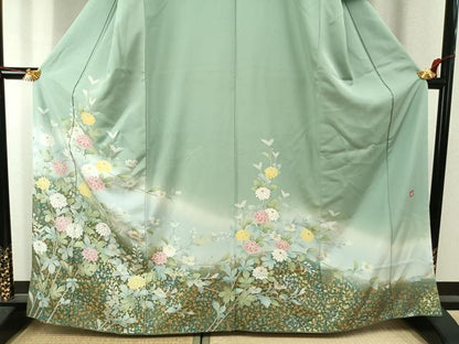 平和屋着物●訪問着　友禅　作家物　枝花文　暈し染め　金彩　正絹　逸品　AABJ4346fy