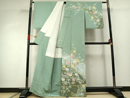 平和屋着物●訪問着　友禅　作家物　枝花文　暈し染め　金彩　正絹　逸品　AABJ4346fy