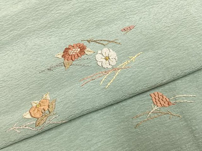 平和屋着物●豪華色留袖　総刺繍　草花文　金糸　正絹　逸品　AABJ4352fy