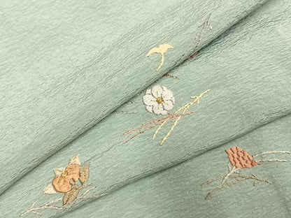 平和屋着物●豪華色留袖　総刺繍　草花文　金糸　正絹　逸品　AABJ4352fy